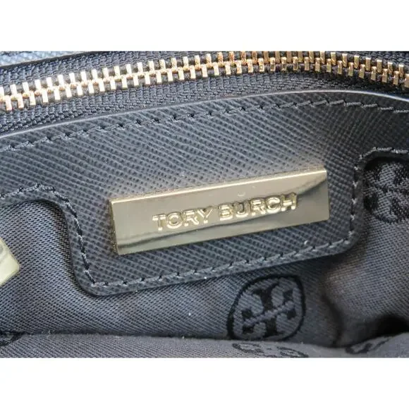 $525 TORY BURCH ROBINSON BLACK BASKET WOVEN LEATHER LOGO SATCHEL TOTE HANDBAG